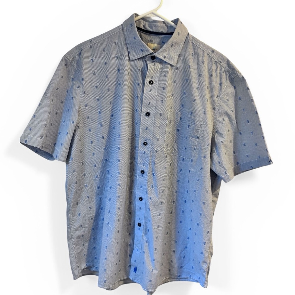 johnnie-O Men's Short Sleeve Button-Down Shirt - Light Blue with Navy Microprint